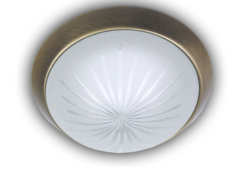 LED-Deckenleuchte rund, Schliffglas satiniert, Dekorring Altmessing, Ø 40cm