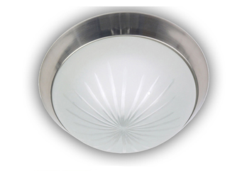 LED-Deckenleuchte rund, Schliffglas satiniert, Dekorring Nickel matt, Ø 40cm