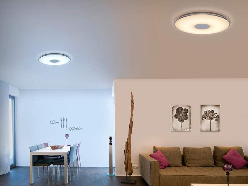 Große LED Deckenleuchte TOKYO flach mit Fernbedienung dimmbar, Ø60cm