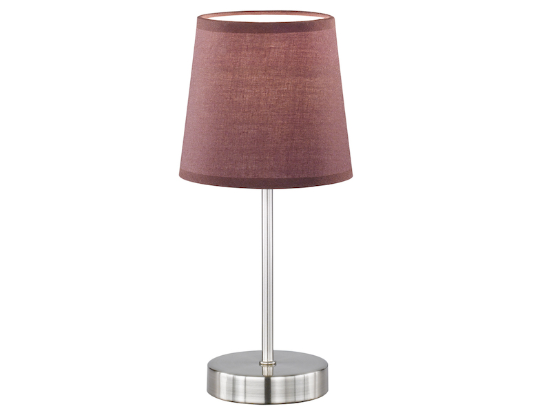 Tischleuchte CESENA Silber mit Stoffschirm in Hellbraun, Höhe 32cm