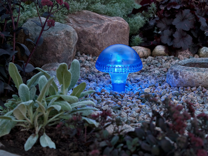 3-er Set LED Solarleuchten, Blau mit Erdspieß Höhe 27,5 cm