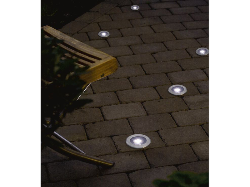 Solar LED-Bodenspot, Edelstahl, Ø 11cm, je Spot bis 100kg belastbar