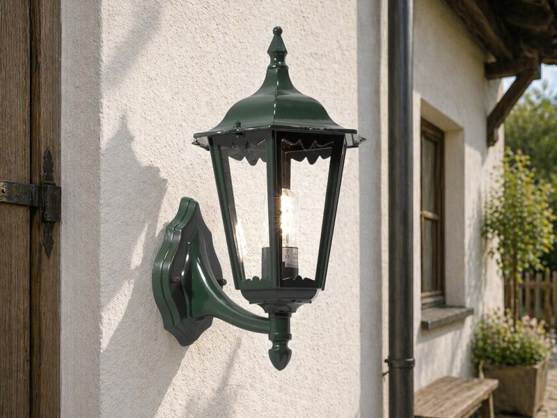 Große Außenwandleuchte Laterne stehend aus Aluminium Grün, Höhe 44cm