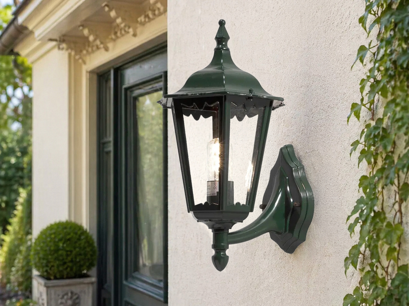 Große Außenwandleuchte Laterne stehend aus Aluminium Grün, Höhe 44cm