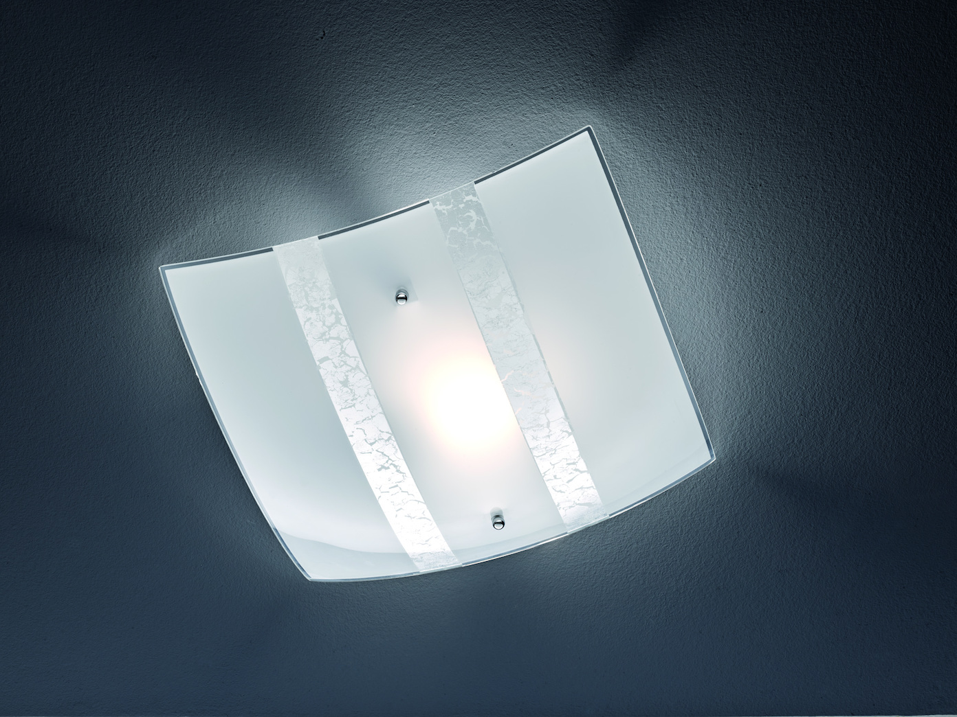 LED Deckenleuchte dimmbar 30x30cm, Glas mit Dekor Streifen in silber