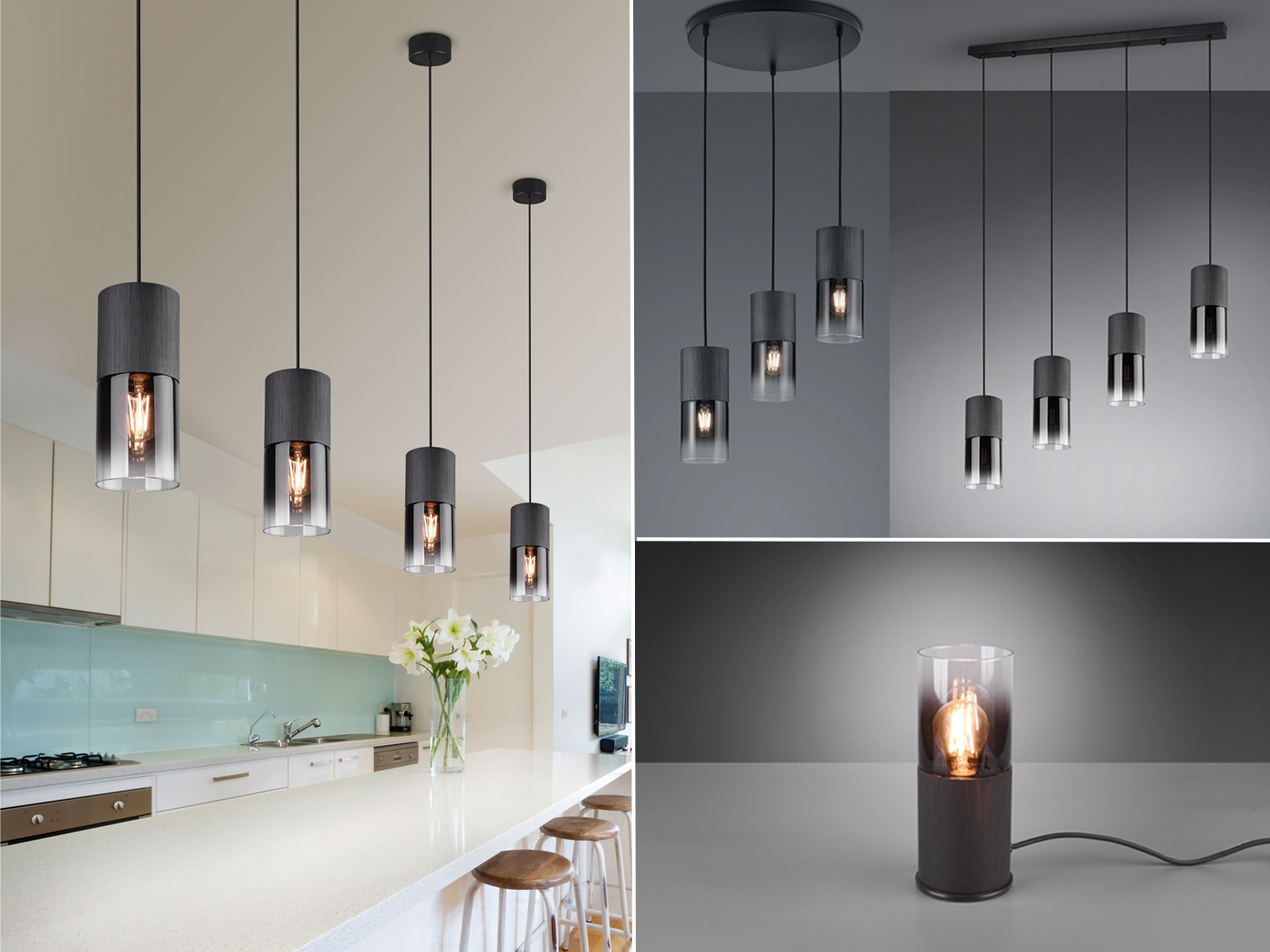 Pendelleuchten mit Rauchglas Schirm Schwarz Lampen für über Esstisch  Couchtisch | eBay
