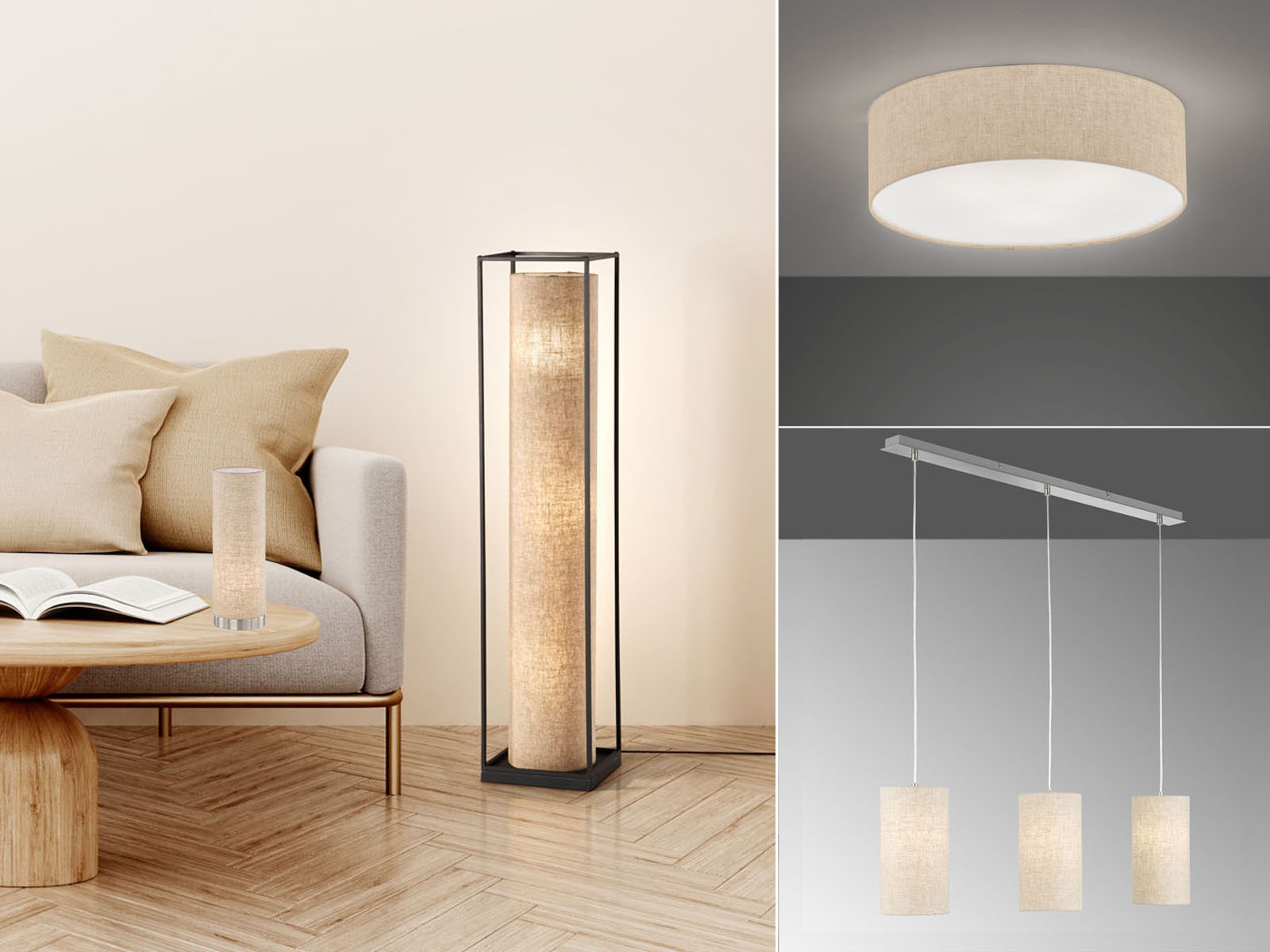 Leuchtenserie THOR mit Lampenschirm Leinen