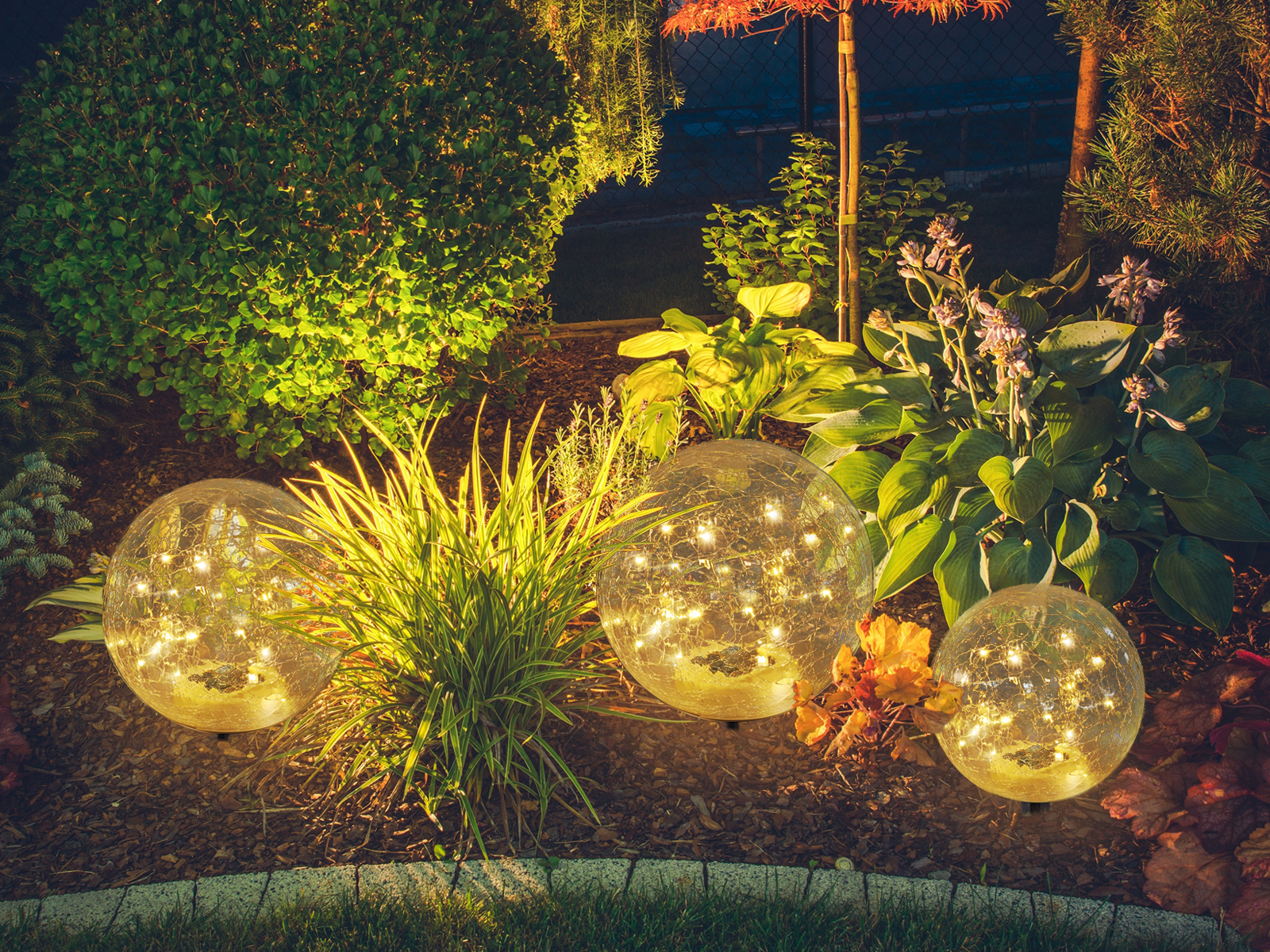 LED Solarkugeln Garten - Glas Leuchtkugeln mit Erdspieß, Bruchoptik