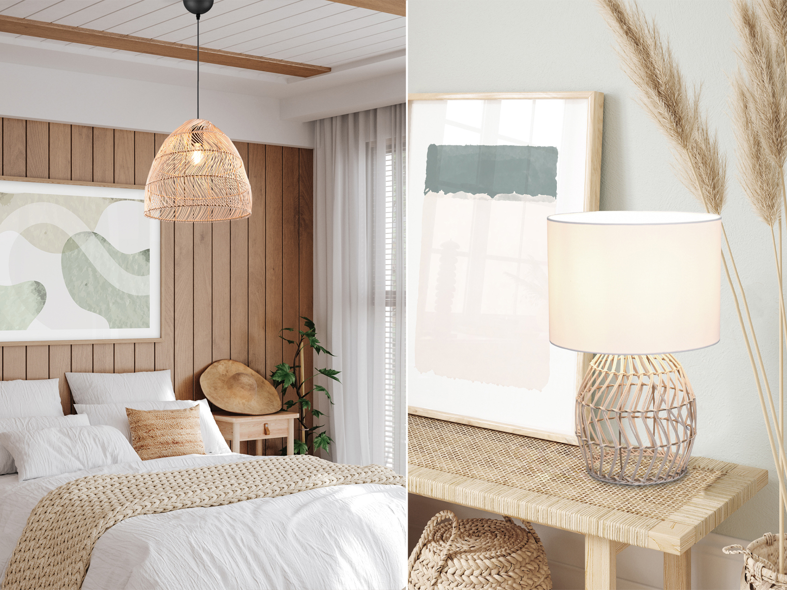 Boho Lampen mit Korbgeflecht aus Rattan