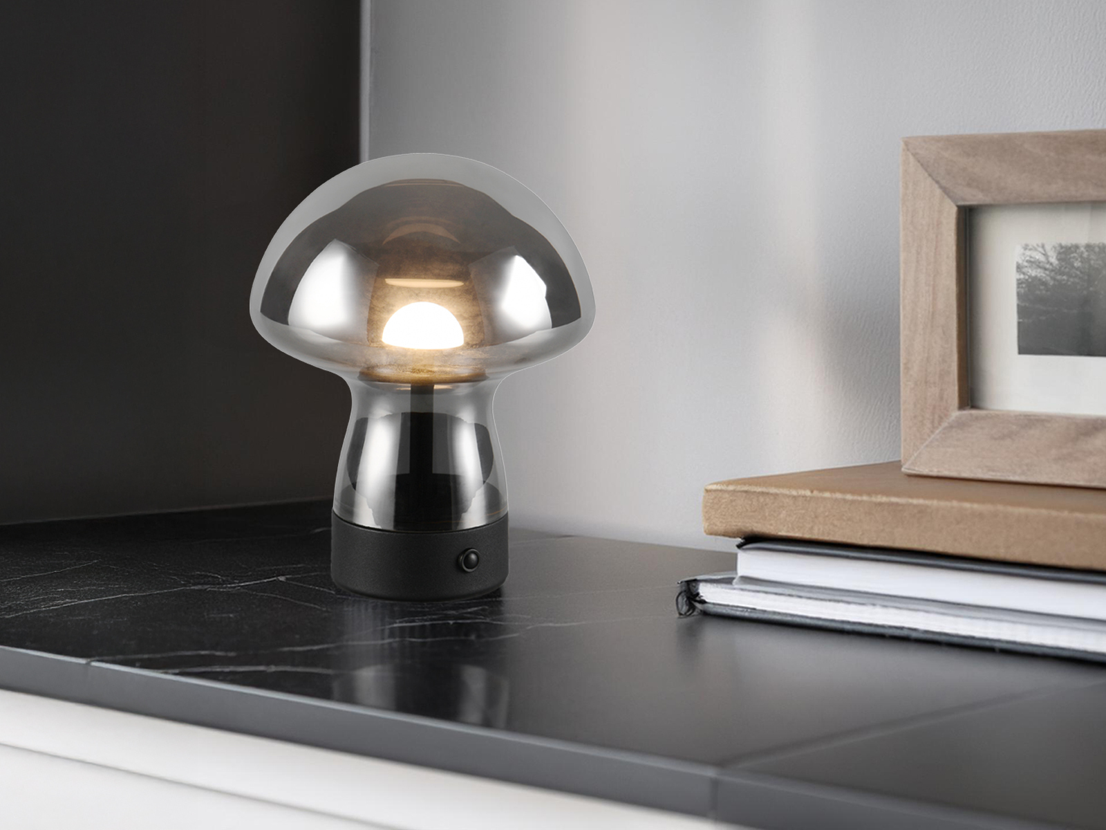 Akku LED Tischleuchte kabellos ohne Stromanschluss, ausgefallene Glas Pilzlampe - Bild 15 von 15