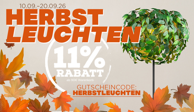 Herbstleuchten: 11 % Rabatt *auf alle Leuchten
